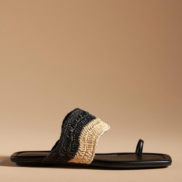 NWT Kelsi Dagger Brooklyn Black and Tan Woven Theo Toe Ring Sandal 7.5 & 8.5 - Picture 2 of 10